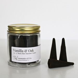 Vanilla and Oak 2" Backflow Incense Cones - 12 Count - T. W. Aromatics & Co.