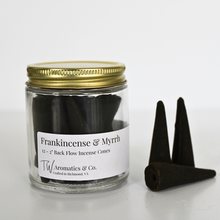 Load image into Gallery viewer, Frankincense and Myrrh 2&quot; Backflow Incense Cones - 12 Count - T. W. Aromatics &amp; Co.