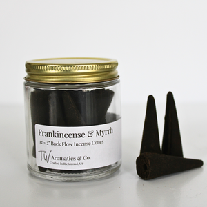 Frankincense and Myrrh 2" Backflow Incense Cones - 12 Count - T. W. Aromatics & Co.