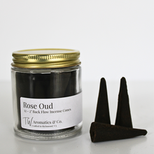 Load image into Gallery viewer, Rose Oud 2&quot; Backflow Incense Cones - 12 Count - T. W. Aromatics &amp; Co.