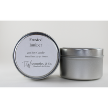 Load image into Gallery viewer, Frosted Juniper  - 4oz Travel Size Tin Candle - T. W. Aromatics &amp; Co.