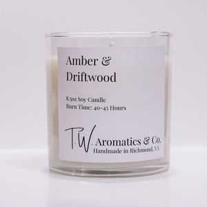 Amber and Driftwood - Hand Poured 8.5oz Soy Candle - T. W. Aromatics & Co.