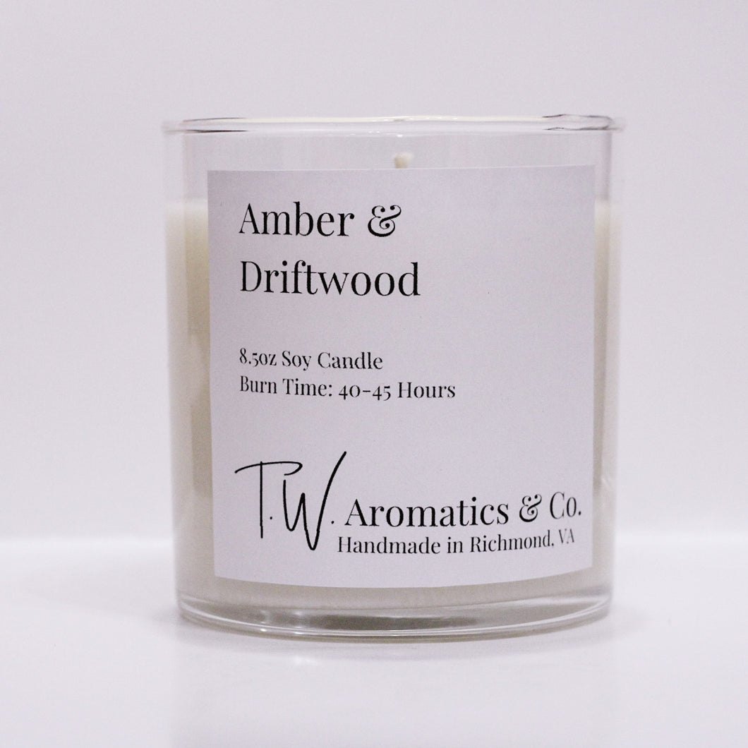 Amber and Driftwood - Hand Poured 8.5oz Soy Candle - T. W. Aromatics & Co.