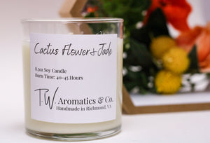 Cactus Flower and Jade | Handmade Soy Candle | 8.5oz Clear Glass Jar Candle - T. W. Aromatics & Co.