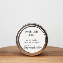 Load image into Gallery viewer, Lovely Calla Lilly, 4oz Travel Size Soy Candle - T. W. Aromatics &amp; Co.