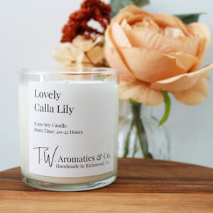 Lovely Calla Lily, Hand Poured Soy Candle, 8.5oz Glass Tumbler - T. W. Aromatics & Co.