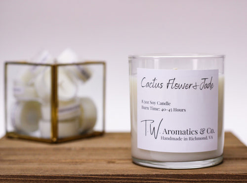 Cactus Flower and Jade | Handmade Soy Candle | 8.5oz Clear Glass Jar Candle - T. W. Aromatics & Co.