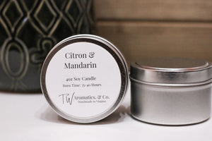 Citron & Mandarin | Small Travel Size 4oz Soy Candle - T. W. Aromatics & Co.