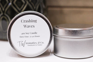Crashing Waves | Small Travel Size 4oz Soy Candle - T. W. Aromatics & Co.