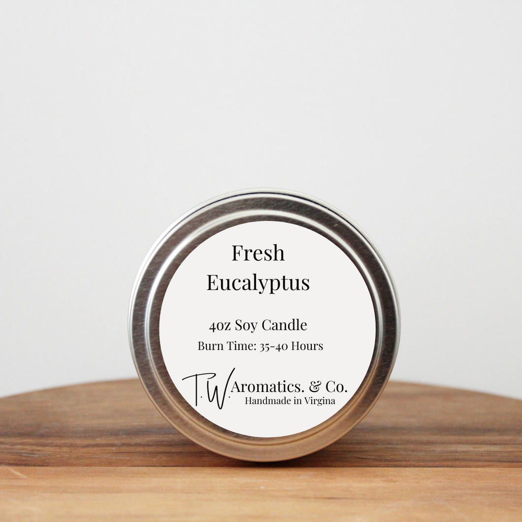 Fresh Eucalyptus | 4oz Small Travel Size Soy Candle - T. W. Aromatics & Co.