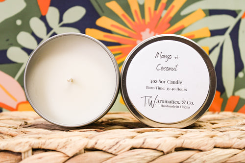 Mango & Coconut | Small or Travel Size 4oz Soy Candle - T. W. Aromatics & Co.