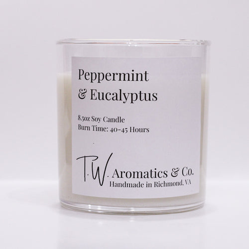 Peppermint & Eucalyptus - Hand Poured 8.5oz Soy Candle - T. W. Aromatics & Co.