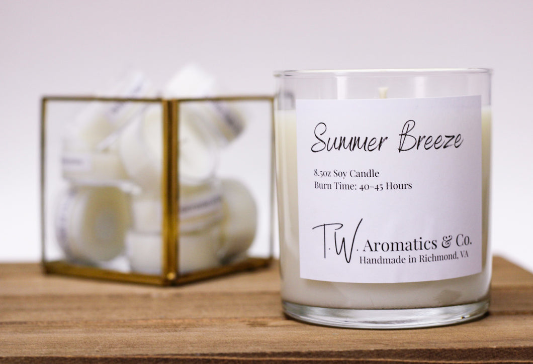 Summer Breeze | Handmade Soy Candle | 8.5oz Clear Glass Jar Candle - T. W. Aromatics & Co.