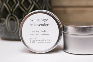 White Sage & Lavender | Small Travel Size 4oz Soy Candle - T. W. Aromatics & Co.